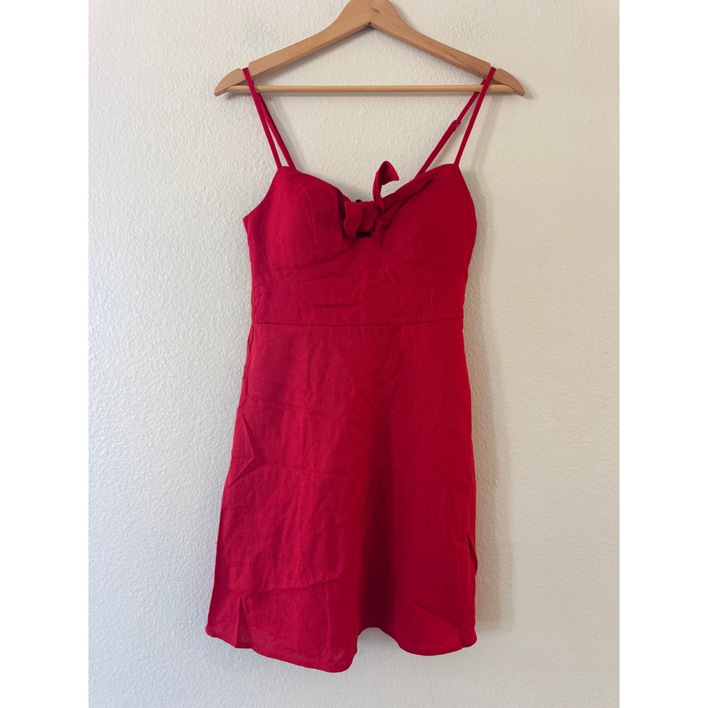 Speechless Mini Dress Tie Front Linen Blend Smocked Back XS‎ New Red NWT